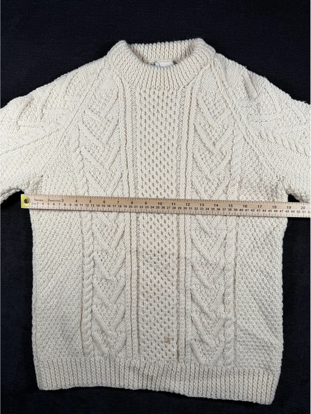 Aran Crafts Handknit 100% Pure Wool Irish Sweater Cream Cable Knit - Picture 3 of 7